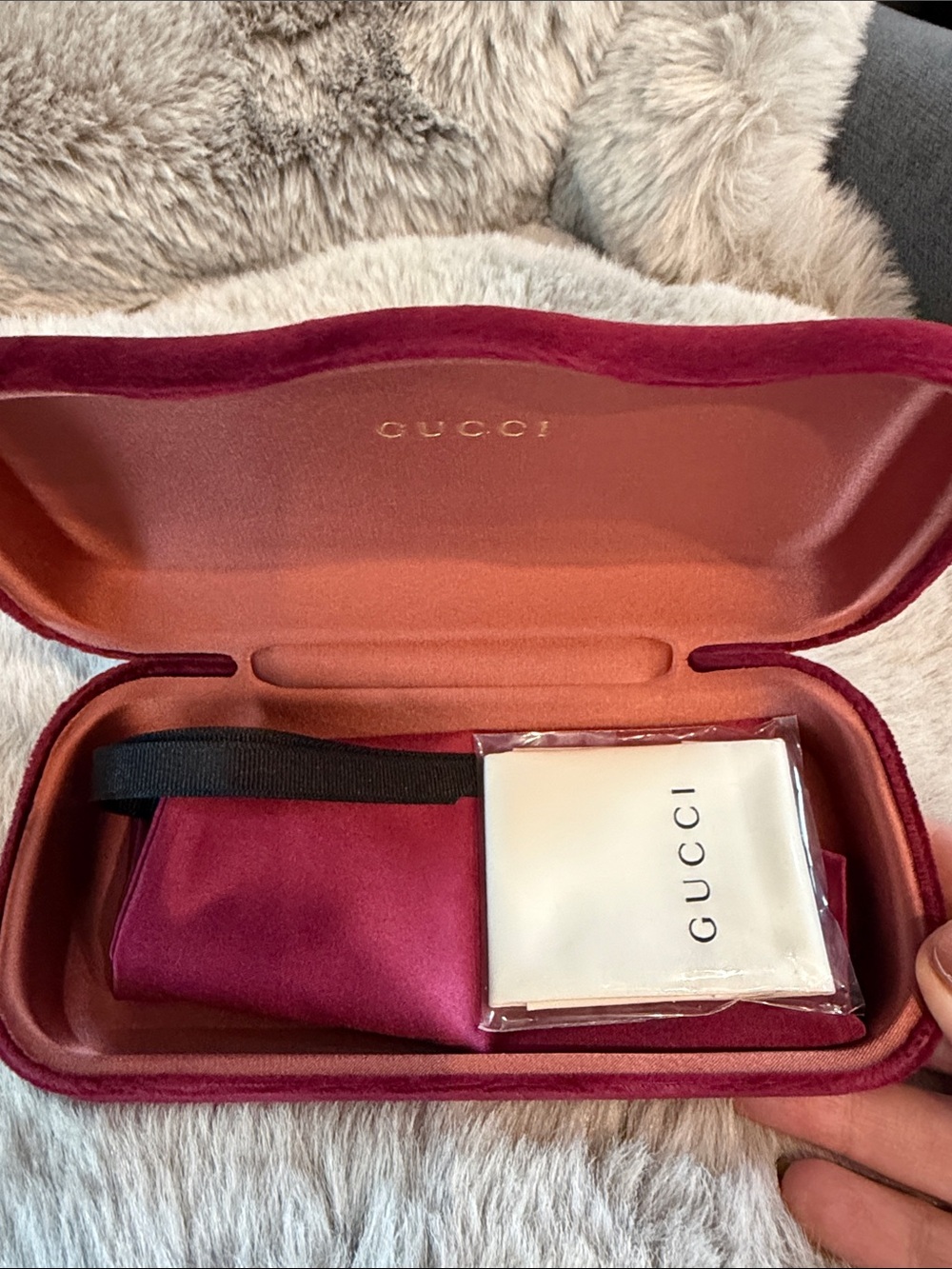 Gucci Burgundy Velvet Eyewear Case with Matching Pouch